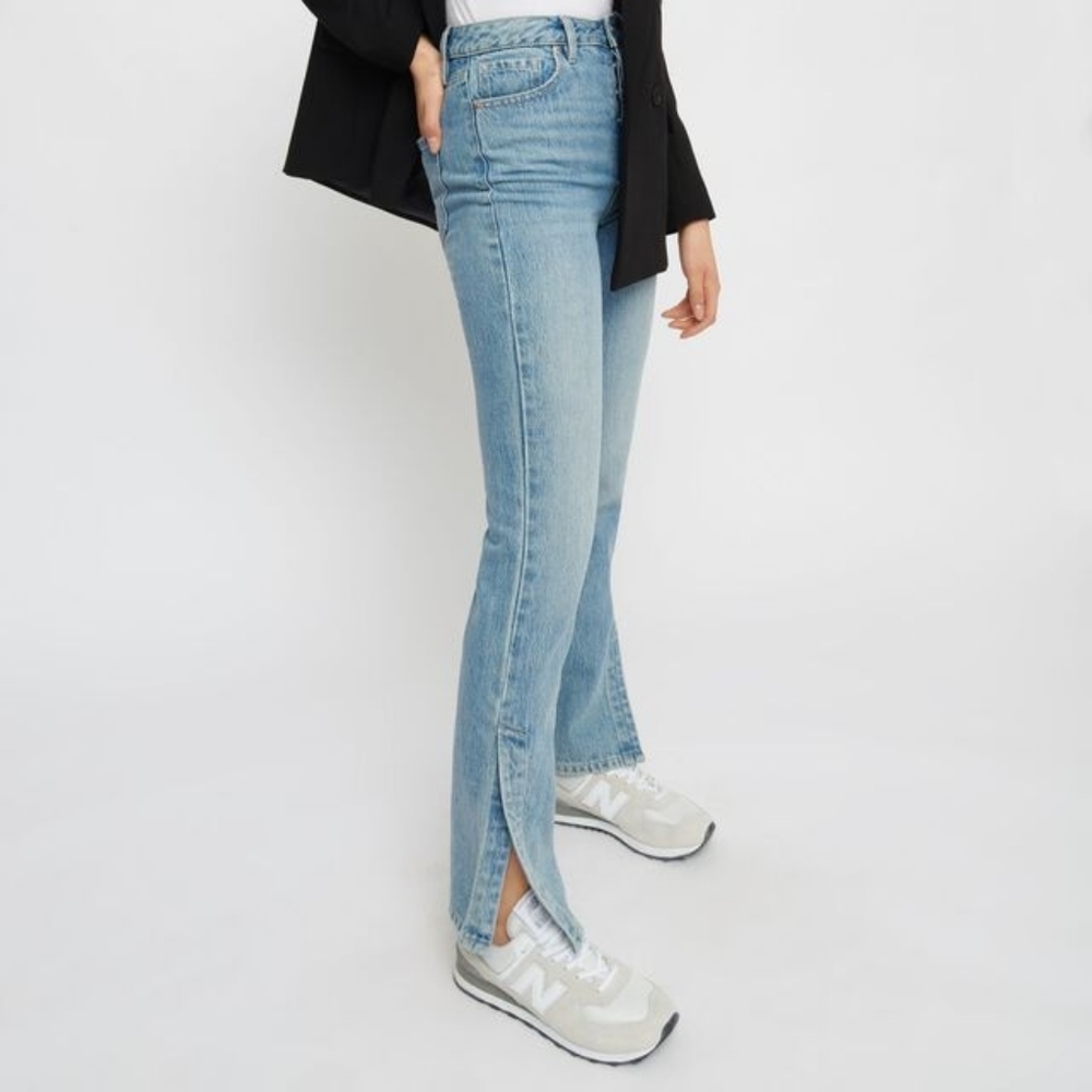 DYNAMITE Ethos Gisele Straight Ultra High Waist Jeans Ankle Slit Button Fly W24